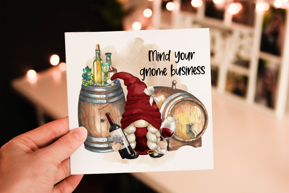 Mind Your Gnome Business Birthday Card, Gonk Birthday Card - Click Image to Close